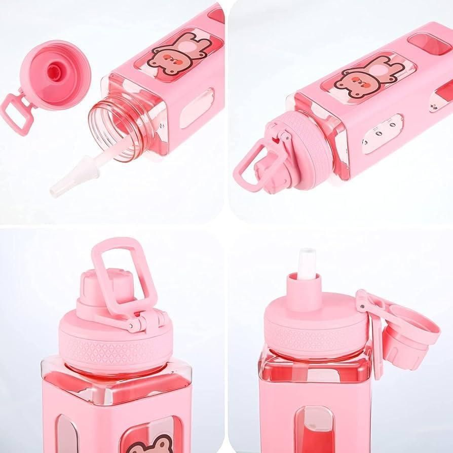 Kawaii Water Bottle with Straw and Sticker (Assorted Color)